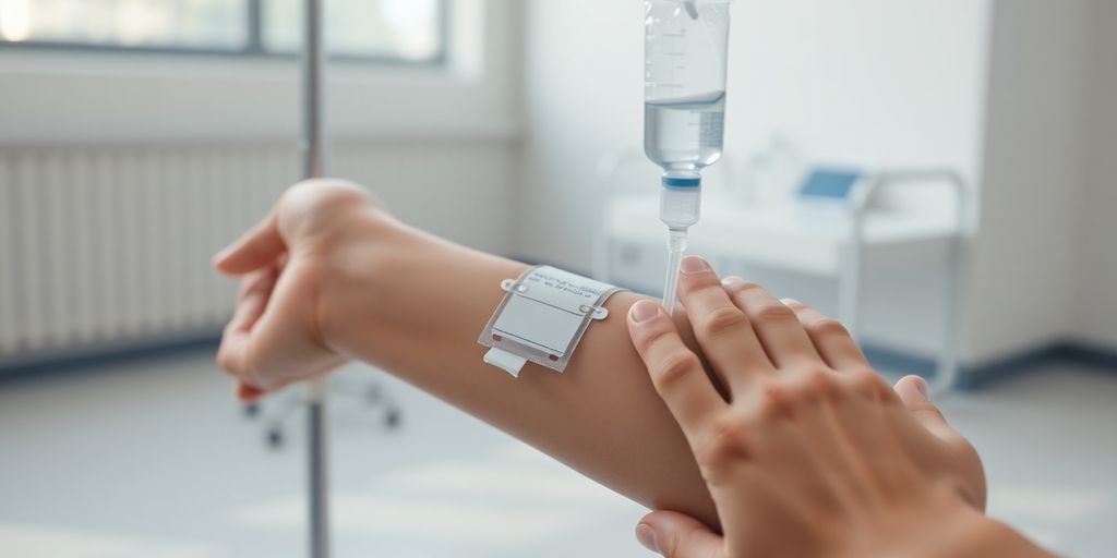 Person receiving NAD+ IV drip in Phuket clinic.