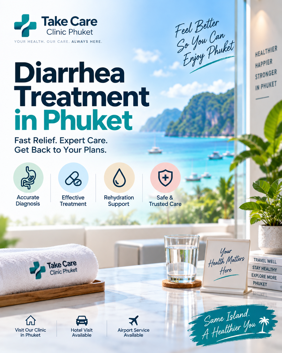 Take Care Clinic Phuket diarrhea treatment: accurate diagnosis, effective treatment, rehydration support, safe and trusted care